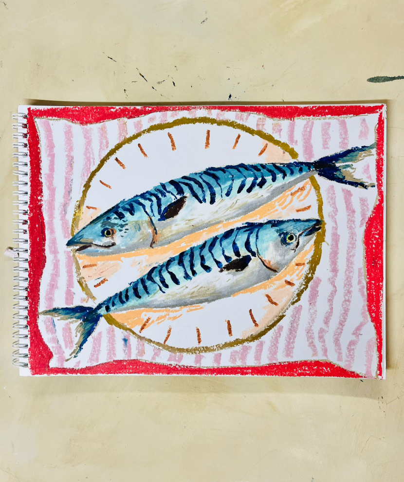 Fish and sea shell oil pastel drawing with Holly Brown, 11th November 2025