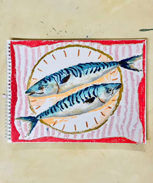 Fish and sea shell oil pastel drawing with Holly Brown, 11th November 2025
