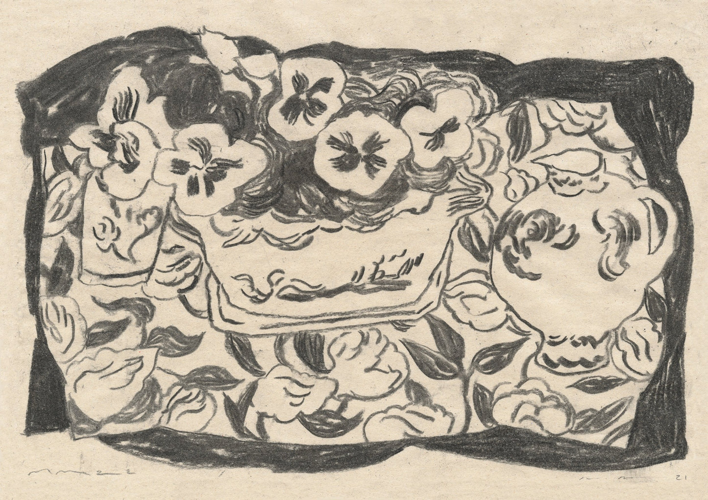 Still life with pansies by Molly Martin, A4